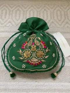 ne Quittez pas インド製　刺繍巾着バッグ