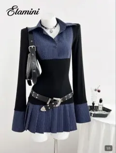 SHEIN Elamini ストライプ 青 ワンピース