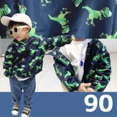 恐竜 パーカー ティラノサウルス シャカシャカ マウンテンパーカー ポリゴン 紺