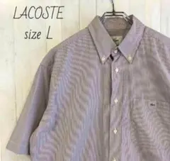 ラコステ☆刺繍ロゴ　半袖シャツ　ストライプ　BDシャツ　古着　LACOSTE