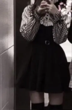 チェック柄長袖シャツ付きミニワンピース