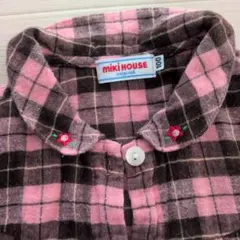 MIKI HOUSE 長袖シャツ 100cm ピンク・ブラウンチェック