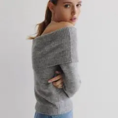 H&M オフショル ニット グレー