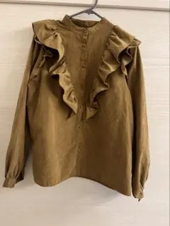 RETRO GIRLフリル付きブラウンシャツ サイズF