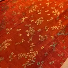 ■和柄 生地 ハギレ金襴(金らん)幅71㎝赤地ゴールド鳥柄 花柄☆追加OK