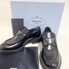 【美品】プラダ チョコレート ブラッシュドレザー ローファー 41 希少 黒