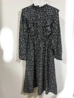 AS KNOW AS 黒白パターン長袖ワンピース　フリーサイズ