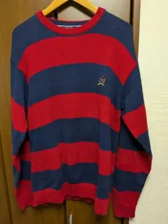 TOMMY HILFIGER 赤・紺ストライプセーター XL