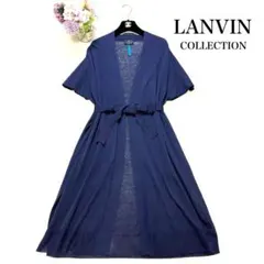 LANVIN COLLECTION リネン　半袖シアーロングカーディガン　紺38