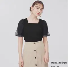 GU シアーボリュームスリーブT ブラック L