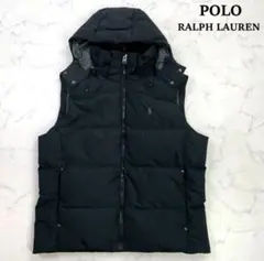 極美品 ポロラルフローレン ダウンベスト フード着脱可 黒 L 希少サイズ