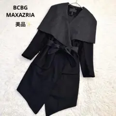 BCBG MAXAZRIA ショールカラー ロングコート 袖異素材 ベルト 変形のサムネイル