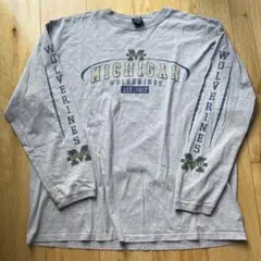 2XL　ミシガン　カレッジ　長袖　ロンt　大学　プリント　グレー　アメリカ