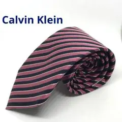 Calvin Klein ネクタイ　ブラック×ピンク　ストライプ　絹100％