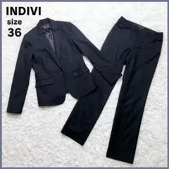 インディヴィ INDIVI パンツスーツ セットアップ ストライプ ブラック