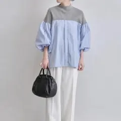 美品 BEARDSLEY ビアズリー リブニットコンビシャツ パフスリーブのサムネイル