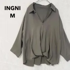 訳あり INGNI イング スキッパーシャツ ブラウス M カーキ とろみ素材のサムネイル