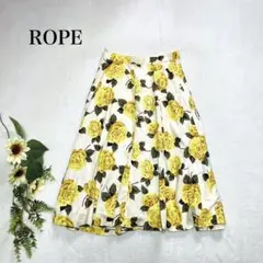 ROPE　フレアスカート　花柄　イエロー　Aライン　裏地　W63-H90　Mのサムネイル