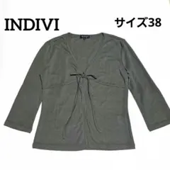 【美品】INDIVI 薄手 7分袖 カーディガン オリーブ サイズ38のサムネイル