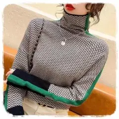 【こ。様専用】大人気　レディース　ニット　ボトルネック　ライン　グリーン　韓国