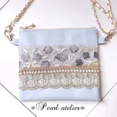 ライトブルー✨インド刺繍リボン☆ショルダーバッグ　サコッシュ　2WAY