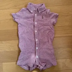 Ralph Lauren 赤と白のストライプロンパース 12M