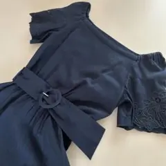 アプワイザーリッシェ♥ネイビー刺繍半袖ワンピース サイズ1