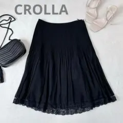 u44【CROLLA】プリーツスカート　レース　上品　ブラック　M 38のサムネイル