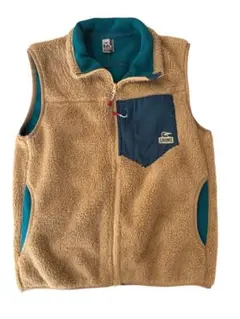 CHUMS ボアフリースベスト Mサイズ ベージュ×ターコイズ 配色切替