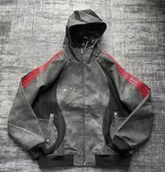 スポーティ フード付きナイロンジャケット グレー×レッド