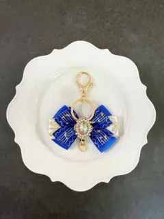 推し活 リボンキーホルダー 痛バッグ チャーム付き 青 ブルー