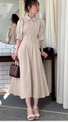 グレイル　パターン　ベージュ シャツワンピース 半袖