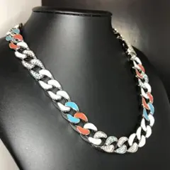 【新品】マルチカラー ネックレス 喜平 チェーン シルバー パステル キューバン