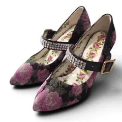 未使用 GUCCI クリスタルストラップ 花柄 パンプスのサムネイル