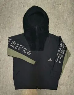 adidas アディダス ジップアップジャンパー 150 ブラック×カーキ ボア