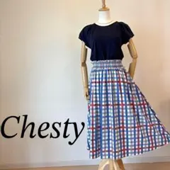 【美品】Chesty チェスティ　ドッキングワンピース　チェック柄　ネイビー