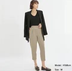 GU 起毛タックテーパードパンツ ベージュ ウエストゴム