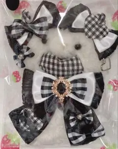 ぬい服 約9cmから13cmぬい用着ぐるみ チェック ブラック