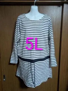 ボーダー柄 ロング丈 カットソー 5L