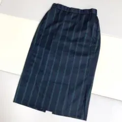 ナローミディスカート L ネイビー ストライプ ジーユー ミモレ丈 秋 スリット