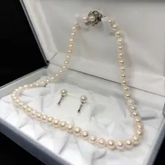 ピンク系 あこやパール 本真珠 SILVER ネックレス イヤリング 14KWG