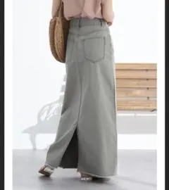 アースミュージックアンドエコロジー　 カーキ デニムタイト ロングスカート