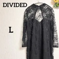 DIVIDED ブラックレース長袖ドレス ワンピース L 背中開き 大胆