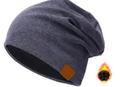 [Kawior] ニット帽 メンズ 無地　裏起毛極暖　デニムブルー