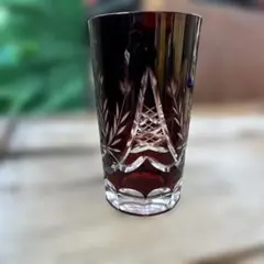切子　赤いクリスタルグラス エッチング装飾