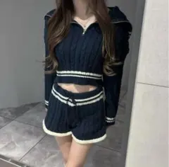 セーラーニットセットアップネイビー knit bi-color set up