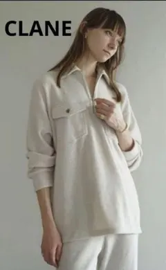 CLANE クラネ ウールリング ジャージー ハーフジップトップス アイボリー
