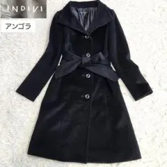 ✨美品✨インディヴィ❣️ベルテッドコート　36　アンゴラ使用　ブラック