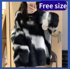 レディース ボア ニット トップス オーバーサイズ ゆったり 白 黒 冬 韓国