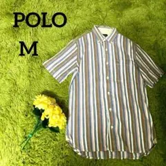 【ポロ】ストライプシャツ　M　マルチカラー　ボタンダウン　コットン　オフィス